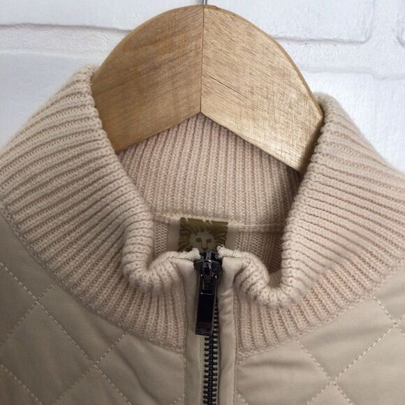 ANN Klein nude cotton quilted zip-up sleeveless vest large Ecru - Picture 4 of 15
